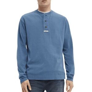 SCOTCH & SODA‎ Grandad Button Neck Long sleeved Shirt, Blue, M